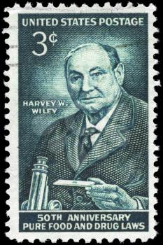 Royalty Free Photo of 1956 US Stamps With Portrait of a Harvey W. Wiley (1844-1930), 50th Anniversary Pure Food and Drug Laws