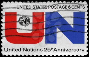 Royalty Free Photo of 1970 US Stamp Devoted to United Nations, 25th Anniversary