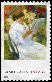 Royalty Free Photo of 2003 US Stamp Shows the Painting On a Balcony by Mary Cassatt (1844-1926)