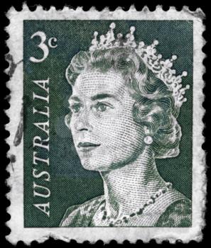 AUSTRALIA - CIRCA 1967: A Stamp printed in AUSTRALIA shows the portrait of a Queen Elizabeth II (born 21 April 1926), series, circa 1967