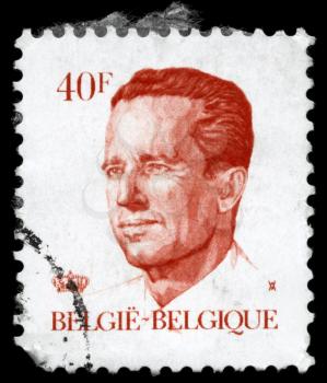 BELGIUM - CIRCA 1984: A Stamp printed in BELGIUM shows the portrait of a Baudouin I (1930-1993) reigned as King of the Belgians, series, circa 1984