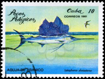 CUBA - CIRCA 1981: A Stamp printed in CUBA shows image of a Sailfish with the inscription Istiophorus platypterus from the series Pelagic Fish, circa 1981