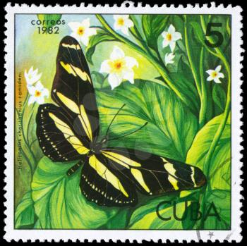 CUBA - CIRCA 1982: A Stamp printed in CUBA shows image of a Butterfly with the description Heliconius charithonius ramsdeni, series, circa 1982