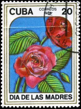 CUBA - CIRCA 1985: A Stamp printed in CUBA shows image of a Roses, from the series Mother's Day, circa 1985
