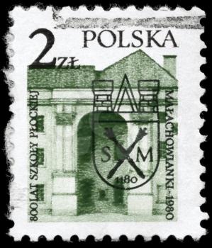 POLAND - CIRCA 1980: A Stamp printed in POLAND shows the image of a Malachowski Lyceum (oldest school in Plock), 800th anniversary, circa 1980