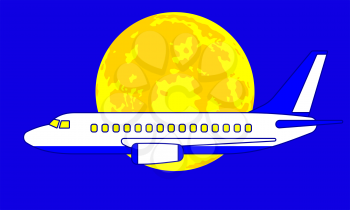 Illustration of the aeroplane on full moon background
