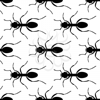 Seamless pattern of the black silhouette ants