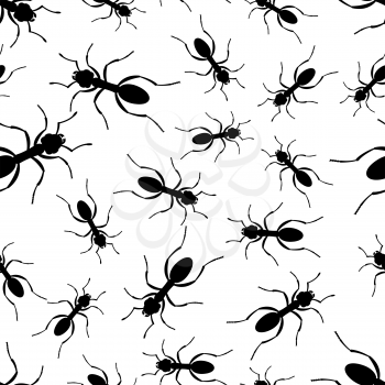 Seamless pattern of the random black silhouette ants