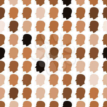 Seamless pattern of the abstract color human profile heads
