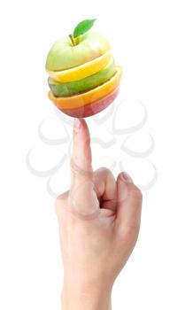 Royalty Free Photo of a Person Pointing to Fruit