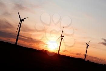 Royalty Free Photo of Wind Turbines at Night