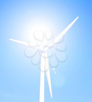 A wind turbinde and a blue sky