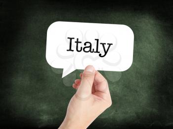 Italy written on a speechbubble