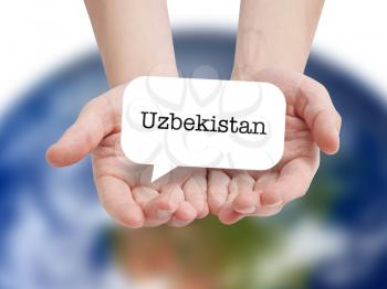 Uzbekistan written on a speechbubble