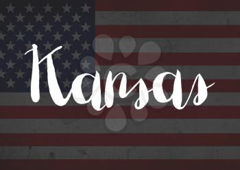Kansas written on flag