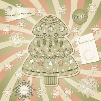 Royalty Free Clipart Image of a Christmas Tree with Snowflakes