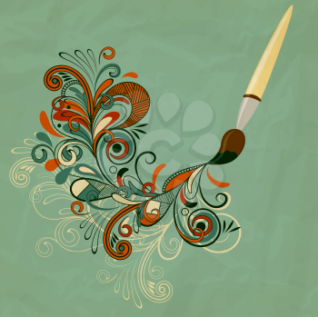 Royalty Free Clipart Image of a Paint Brush with Flowers