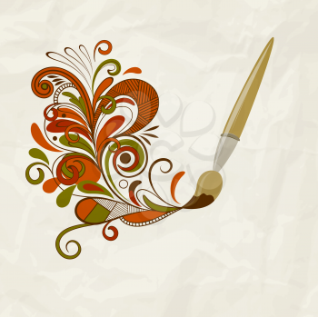 Royalty Free Clipart Image of a Paint Brush with Flowers