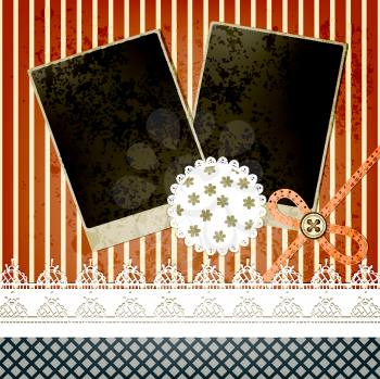 Royalty Free Clipart Image of a Scrapbooking Page with Frames, Buttons and Lace