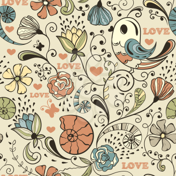 Royalty Free Clipart Image of a Background of Spring Flowers with Love