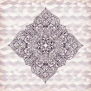 vector hand drawn flower  on geometric background, transparency effects