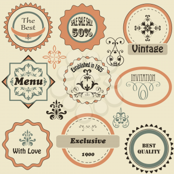 Vector retro labels and floral  design elements, fully editable eps8  file