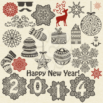 vector vintage holiday  design elements  and snowflakes, fully editable eps 10 file, standard AI fonts