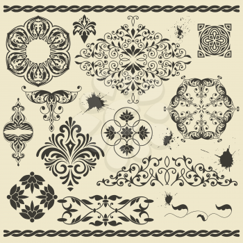 vector set of floral design elements and blots