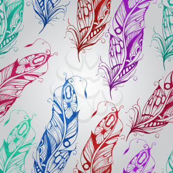 Vector seamless pattern with  watercolor feathers, seamless pattern in swatch menu