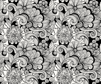 Vector Seamless Doodle Floral Pattern, fully editable eps 10 file with 4 clipping masks and cropped pattern in swatch menu