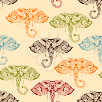 Vector Seamless Pattern with Bright Doodle Elephants, fully editable eps 10 file with clipping mask and seamless pattern in swatch menu