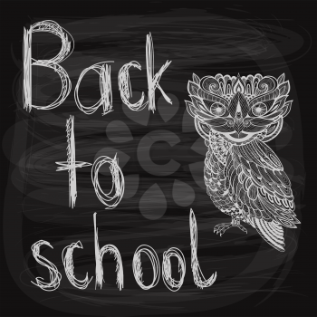 back to school chalk drawn  background with owl on blackboard, fully editable eps 10 file with transparency effects