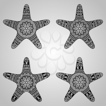 Vector Star Collection, tattoo style, black on gradient background