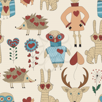 Vector Childish Seamless Pattern with animals and plants, seamless pattern in swatch menu