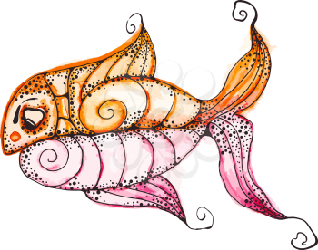 Vector Watercolor Hand Drawn Funky fish