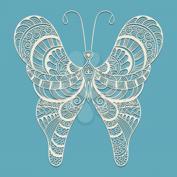 Vector Lacy Doodle Butterflyon Blue Background