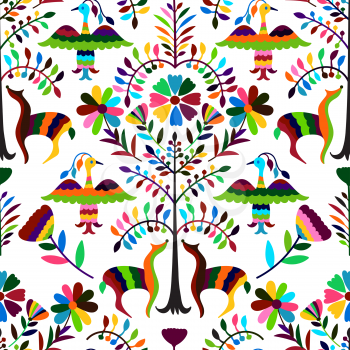 Vector Seamless Mexican Otomi Style Bright Pattern