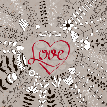 Vector Floral Wreath and red Love Lettering