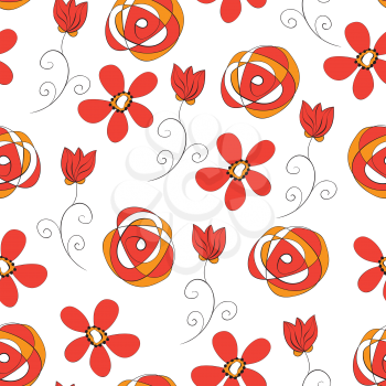 Vector Seamless Floral Pattern with red fantasy flowers