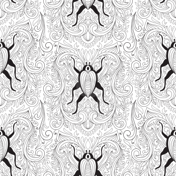Vector Seamless Floral Pattern  with bugs . Vintage style.