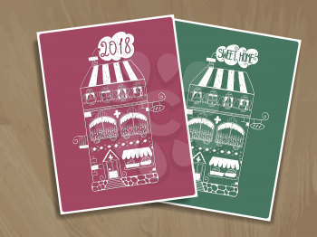 2 vector greeting cards with medieval  houses