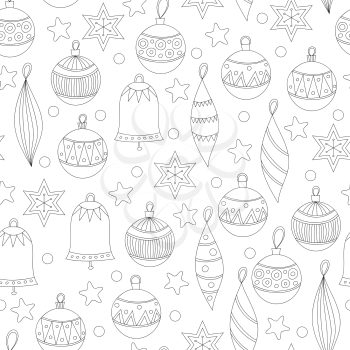 Vector Seamless pattern with Retro Christmas Balls. Colouring Page