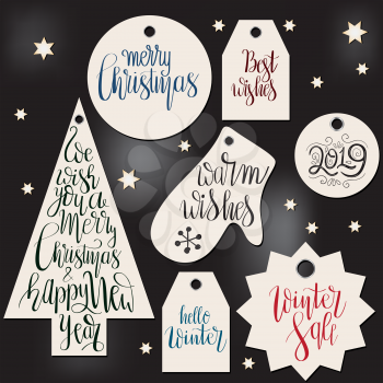 Vector Winter Tags  Christmas Letterings.  Merry Christmas. Happy new year.  Best Wishes.
