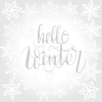 Vector  winter background with snowflakes and lettering hello winter