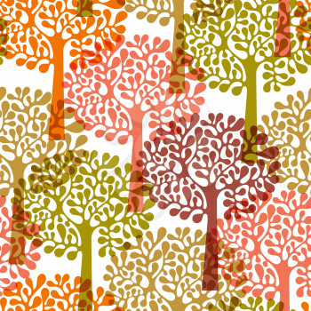 Vector Seamless Pattern with autumn forest with oak trees