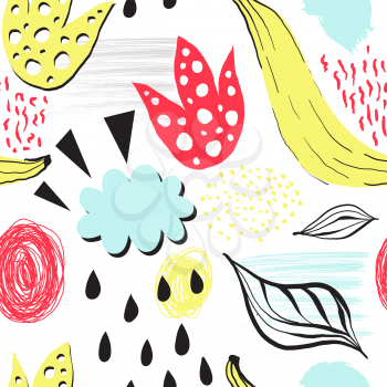 Vector Seamless Collage Pattern. Abstract Background. Modern Fashion Style. Bright summer tropical design
