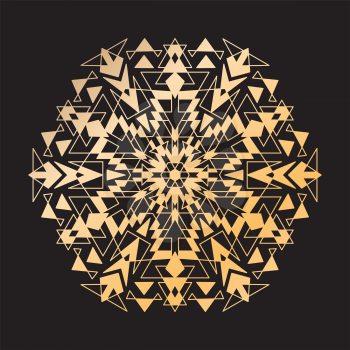 Vector Geometric Golden Ornamental Mandala Design on Black. 