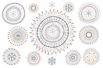 Vector Christmas Doodle Snowlakes.  Childish naive scandinavian style. Design Elements set