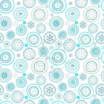 Vector Seamless Christmas Pattern with Snowflakes.  Childish naive scandinavian style. Design Elements set