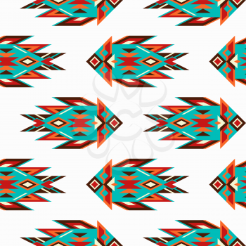 Vector Seamless Mexican Background with Geometric Fish. Ethnic Pattern.